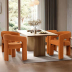 Orange Sherpa Dining Chairs Set of 4, Modern Barrel Dining Room Chairs Upholstered Faux Fur Accent Chair with Arms and Round Back for Living Room Kitchen Armchair No Assembly Needed