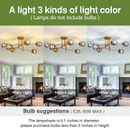 SZXYKEJI 6-Lights Glass Globe Chandelier Modern Flush Mount Ceiling Light Fixture Gold Farmhouse Lighting for Dining Room Living Room Bedroom Kitchen Passageway.