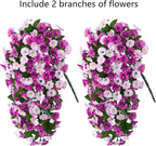 HyeFlora Artificial Fake Hanging Flowers Plants for Outdoor Outside, 2PCS Faux Silk Morning Glory Trailing Vines UV Resistant Look Real for Home Planter Porch Patio (Light Fuchsia+Fuchsia)
