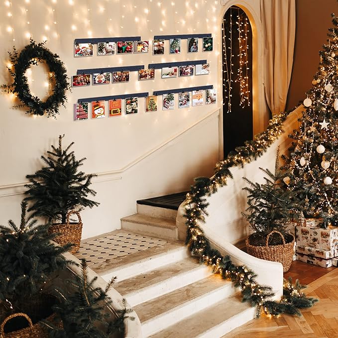 6 Picture Frames Collage Wall Decor With 30 Clips, Wood Photo Frame, No Drilling Required, Adhesive Stickers, Easy to Install, Black.