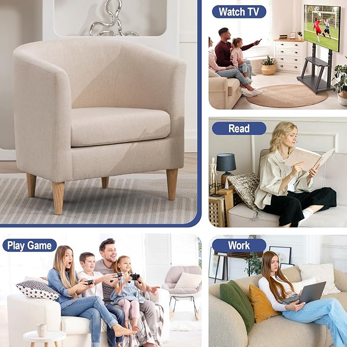 Accent Barrel Chairs Set of 2, Modern Comfy Living Room Chairs with Armrest Small Reading Chair with Cozy Soft Padded for Bedroom Reception Room Cafe,Begie