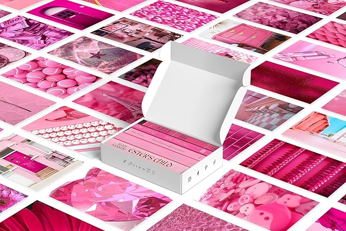 Y2K BOO Vibrant Pink Wall Collage Kit - 50pcs Aesthetic Posters for Room Decor, Perfect Dorm and Bedroom Wall Art, Fun and Feminine Pink Collage Kit for Teen Girls' Playful Rooms
