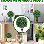Artificial Boxwood Topiary Ball Trees with Ground Spikes UV Resistant Faux Greenery Shrubs Fake Shrubs for Outdoors, Realistic Faux Plants Bushes for Garden Porch Yard Patio Decor (Green Boxwood)