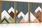 DRACIT Large Woodcut Mountain Wall Art Set Abstract Boho Forest Wood Wall Decor Nature Blue Art Decor Modern Geometric Wooden Wall Sculptures for Living Room Bedroom Office-16x24Inchx3