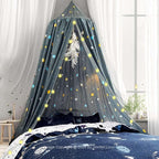 Space Rockets Print Kids Bed Canopy, Girls Princess Canopy Dreamy Room Decor, Soft Hanging Reading Nook Play Tent Canopy, Extra Large Full Size Bed Canopy with String Light