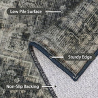 GENIMO 2x10 Runner Rugs for Hallway, Machine Washable Non Slip Vintage Rugs, Low Pile Lightweight Soft Print Rug for enrtyway, Corridor, Home Office, Kitchen, Charcoal Gray