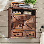 Bathroom Wall Cabinet, Farmhouse Medicine Cabinet, 24" Wide Cabinet with Drawer, Adjustable Shelf, Double Barn Doors, Storage Cabinet for Bathroom, Kitchen, Living Room, Brown