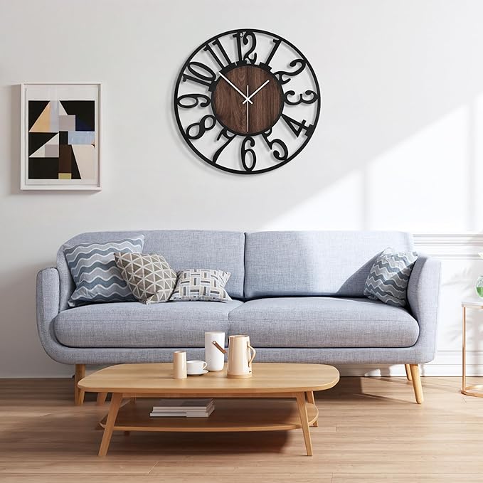 Large Wall Clock for Living Room Decor, 20 Inch Non Ticking Silent, Battery Operated Modern Vintage Oversized Wall Clock for Bedroom Kitchen