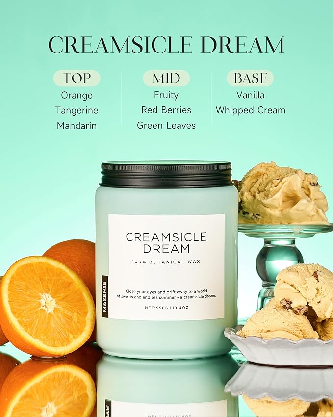 M&SENSE Orange Creamsicle Scented Candle, 19.4oz 110 Hours Slow Burning Non Toxic Natural Soy Wax 2 Wick Candle for Home Scented, Long Lasting Home Fragrance Gifts for Housewarming & Anniversry