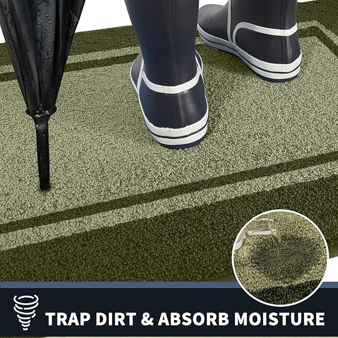 PURRUGS Dirt Trapping Door Mat 24" x 84", Non-Slip/Skid Machine Washable Entryway Rug, Shoes Scraper, Area Rug, Super Absorbent Welcome Mat for Muddy Wet Shoes and Paws, Budding Green & Sage Green