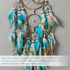 Pretty Jolly Brown Blue Feather Large Dream Catchers Wall Decor with Chakras Tree of Life Crystal Stone Ornament Handmade Dreamcatchers for Adult Boys Girls Bedroom Party Birthday Bless Gift-5Rings