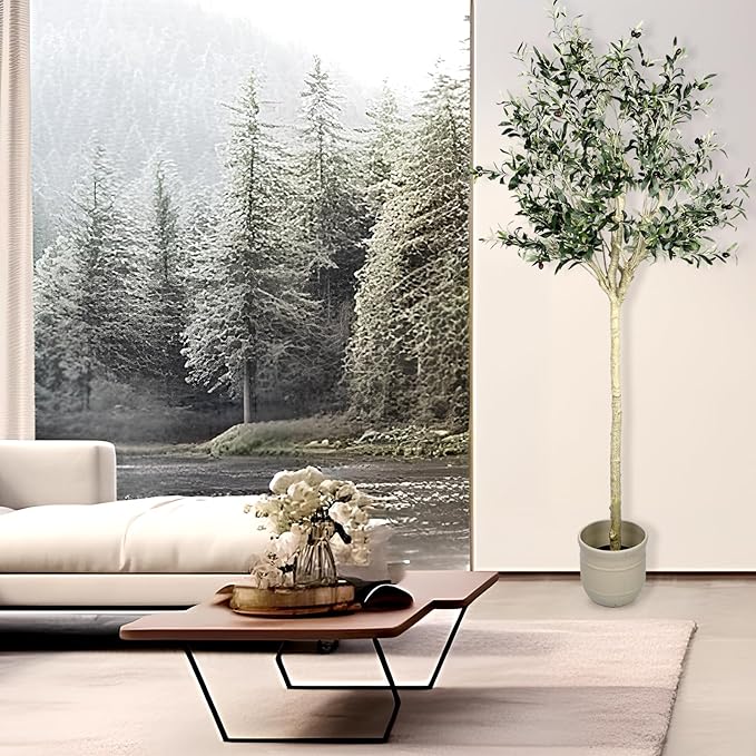 Artificial Olive Tree 7.5 ft Natural Olive Branches and Realistic Leaves for Modern Home Office Living Room Floor Decor 90 Inch