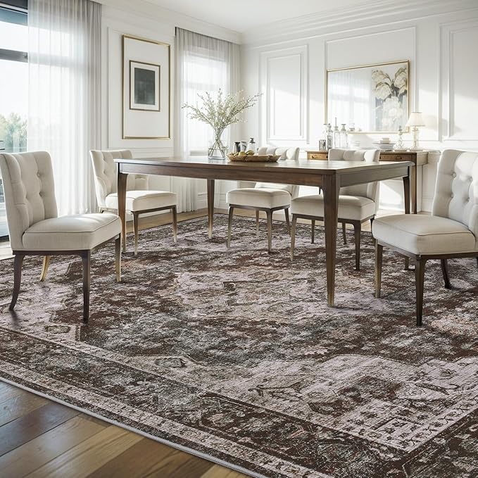 AMOAMI-Area Rug 8X10 Rugs for Living Room-Vintage Soft Brick/Brown Rugs for Bedroom-Non Slip Carpet-Washable Rug for Dining Room Living Room Bedroom Office Under Table