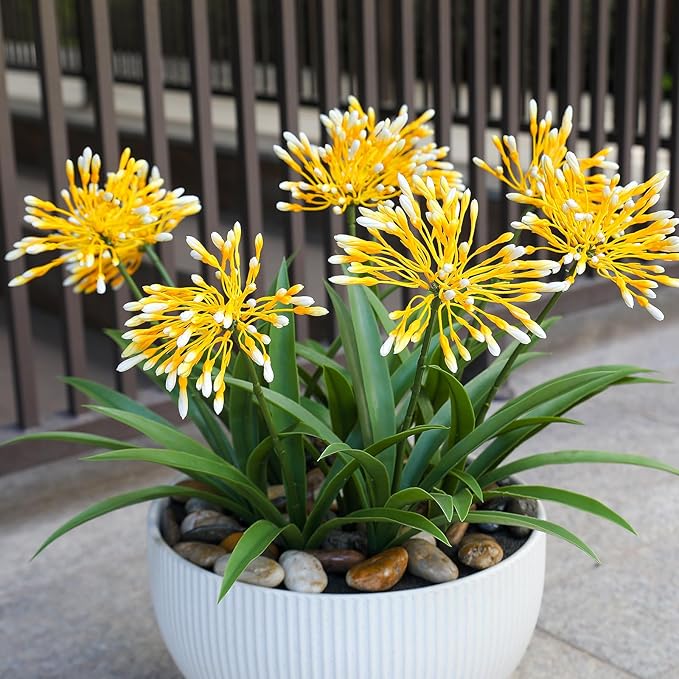 Fake Plants Outdoor with Flowers Artificial Agapanthus Large Plastic Faux Flower 8 Bundles 18.9 in Spring Summer Decoration for Patio Front Porch Platers Decor Outside