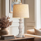 24.5" Table Lamp Set of 2, Rustic Farmhouse Bedside Lamps with USB A+C Charging Ports, 3-Way Dimmable Touch Control Nightstand Lamps for Living Room Bedroom, Antique Grey White, LED Bulbs Included