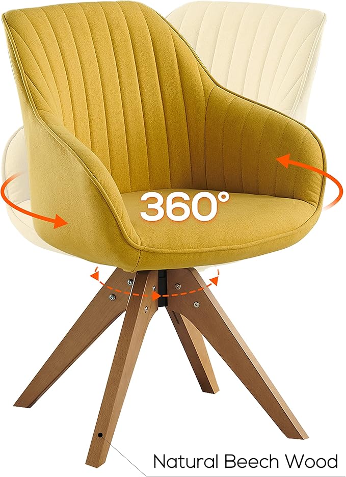 Art Leon Mid Century Modern Swivel Accent Chair with Solid Wood Legs, Desk Chair No Wheels, Armchair for Desk, Medium Yellow