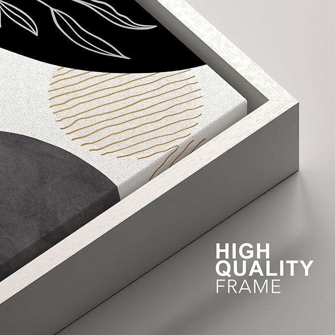 SIGNFORD Framed Canvas Print Wall Art Set Mid-Century Nordic Geometric Ring Plants Abstract Shapes Illustrations Modern Art Decorative Bohemian for Living Room, Bedroom, Office - 16"x24"x2 White