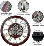 The B-Style Large Wall Clock 24 inch Moving Gear Wall Clock Oversized Vintage Farmhouse Wall Clocks for Living Room Decor Rustic Industrial Wood Clock (Walunt Wood and Bronze)