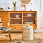 Wimarsbon Natural Seagrass Foot Stool, Hand Weaving Round Ottoman, for Living Room, Outdoor Seat (Beige Corn)