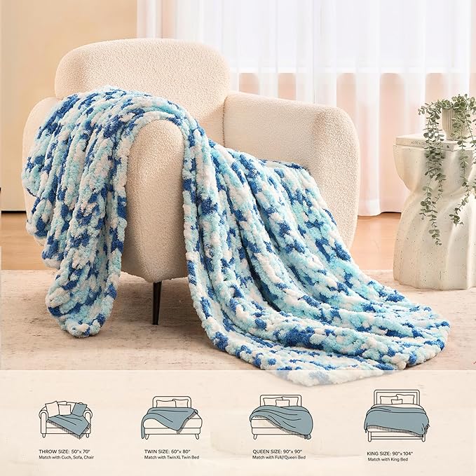 L'AGRATY Chunky Knit Blanket Throw: 50''x60'' Chenille Chunky Knitted Throw Blankets for Bed Couch - Handmade Thick Cable Knit Blanket - Large Crochet Rope Blankets for Home Decor