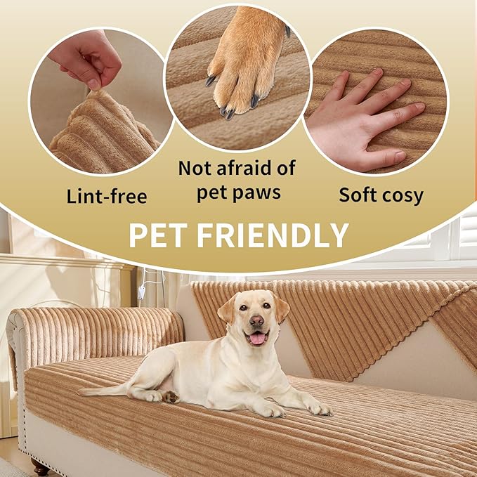 HAOMAIJIA Waterproof Couch Cover for Dogs Washable,Fuzzy Pet Couch Covers for Sofa,Thick Soft Dog Bed Cover Non-Slip Couch Covers for 3 Cushion Couch Sofa Pet Friendly(Khaki, 35" x 74")