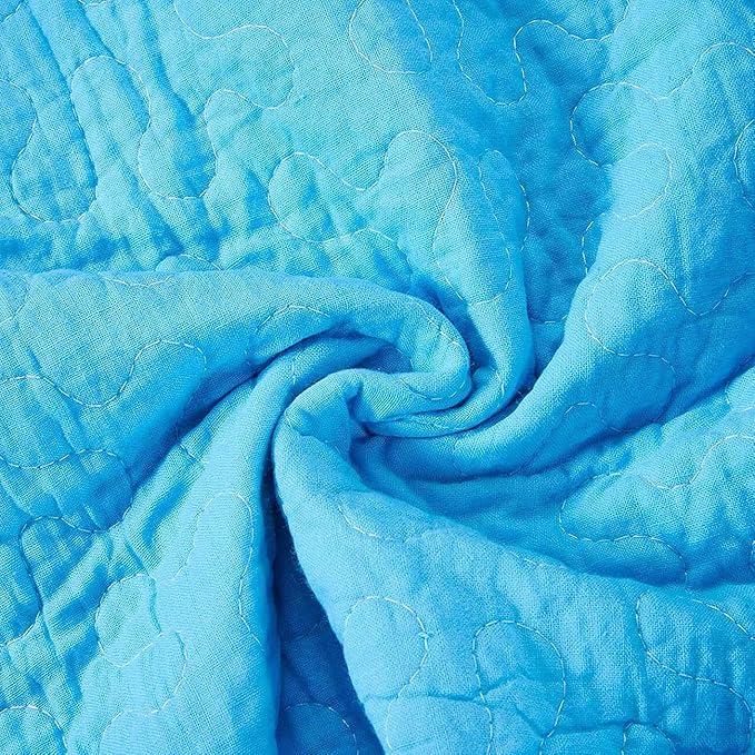 Cozyholy Boho Quilt Twin Size 100% Cotton Quilted Blanket Colorful Bohemian Striped Bedspread Coverlet Reversible Lightweight Stitch Vintage Bed Cover Throw Blanket for Couch Sofa Blue