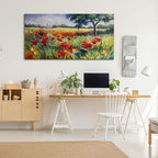 Wall Decor for Living Room Large Wall Art Green Trees Red Yellow Flowers Canvas Art Wall Decor for Bedroom Modern Home Decor Framed, Nature Prints Artwork Wall Decorations 24x48