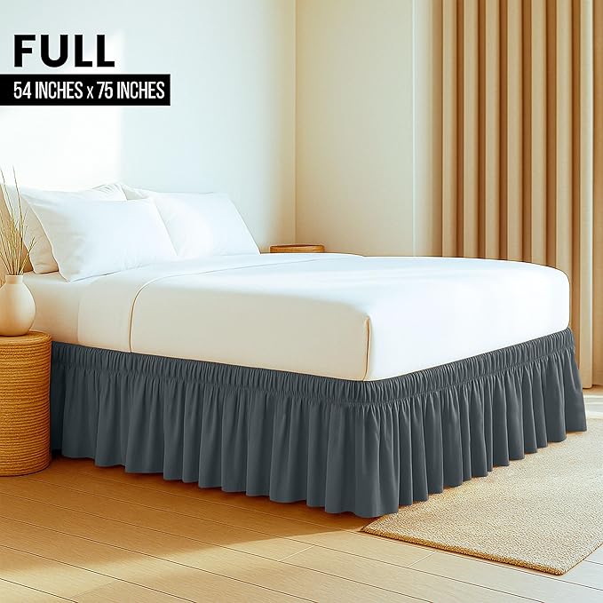 Utopia Bedding Full Elastic Bed Ruffle - Easy Wrap Around Ruffle - Microfiber Bed Skirt with Adjustable Elastic Belt 16 Inch Tailored Drop - Hotel Quality Bedskirt, Fade Resistant (Full, Grey)