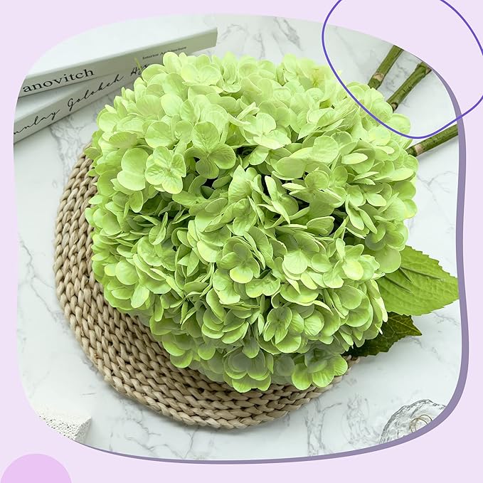 21In Bottle Green Artificial Hydrangea Flowers 5 Pcs Real Touch 3D Print Latex Flowers for Wedding Centerpieces Bouquets DIY Floral Decor Home Decoration with Stems