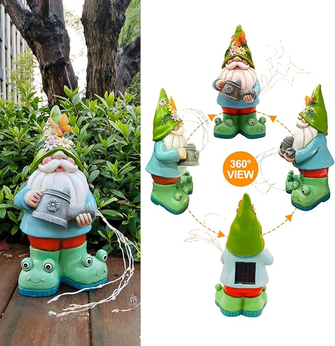Solar Watering Can Gnome Light Waterproof - Funny Gnome Mother' s Day Gifts for Mom Women Solar Outdoor LED Lights Resin Large Garden Gnomes Statues Decor Lantern Figurines Decorations Indoor Porch