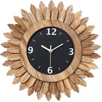 Honiway 14 Inch Wall Clock, Rustic Wood Boho Sunburst Decorative Wall Clocks Battery Operated Silent Non Ticking Farmhouse Small Wall Clocks for Living Room Kitchen Bedroom Home Decor (Rustic Brown)
