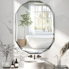 Bathroom Mirror for Wall, 30" x 40" Oval Mirror, Bathroom Vanity Mirror, Wall Mount Vanity Mirrors, Beveled Edge Frameless Wall Mirrors Decorative, Irregular Beveled Edge Mirror