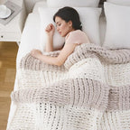 Battilo Chunky Knit Throw Blanket, Soft and Thick Chenille Throw Blanket, 50"x60" Handmade Cable Knit Crochet Blanket, Large Rope Knot Throw Blankets for Couch Sofa Bed Home Decor, Beige & White