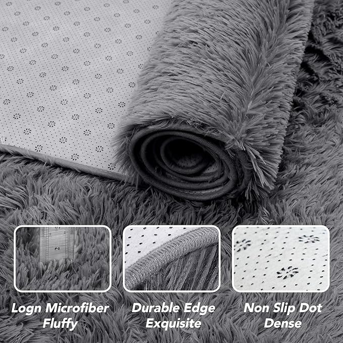 Living Room Area Rug 10x12: Shag Rug 10 X 12 Grey Large Plush Fluffy Soft Rug for Living Room Bedroom - Modern Indoor Shaggy Fuzzy Floor Carpet