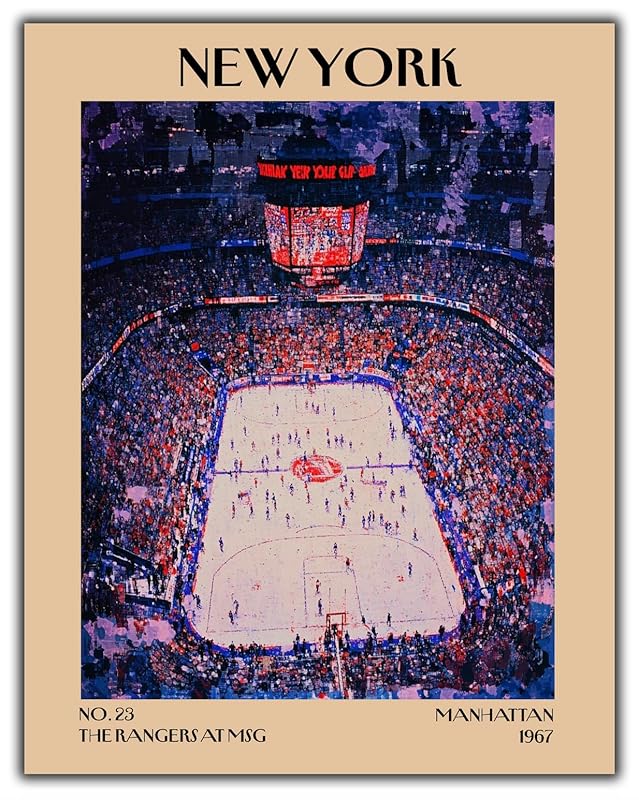 Retro Vintage New York Wall Art Print - 11x14 Unframed Poster - New York City Souvenirs, Cute Trendy Colorful Wall Decor (The Rangers at MSG, 11x14")