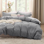 Bedsure Grey Duvet Cover Twin/Twin XL Size - 2 Pieces Prewashed Cotton-Like Extra Soft Bedding Set, Includes 1 Twin Duvet Cover 68x90 Inches with Zipper Closure & 1 Pillow Sham, No Comforter