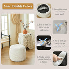 XeGe Fluffy Faux Fur Inflatable Pouf Ottoman, Soft Portable Shaggy Fuzzy Foot Stool Ivory, Plush Furry Foot Rest Floor Pouf Anti-Slip, Round Ottoman Cushion Living Room Bedroom Patio Dorm, Beige