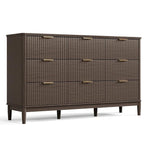 LINSY HOME Fluted Dresser for Bedroom with 9 Drawers, 58" Wide Mid Century Modern Dresser, Tall Boho Chest of Drawers, Large Wood Accent Storage Cabinet for Living Room, Curved Profile Design, Walnut