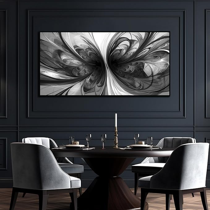 Large Abstract Canvas Wall Art for Living Room Black and White Wall Decor for Office Black Framed Wall Art 29 x 58 Inch