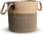 Jute Rope Basket - 10"x10" Woven Plant Pot Holder with Handles, Boho Indoor/Outdoor Planter Cover, Multifunctional Storage
