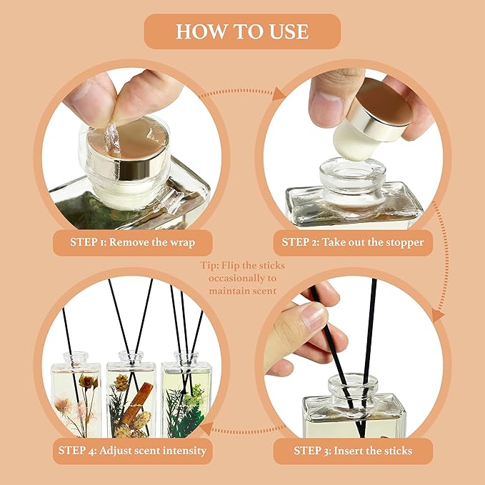 Reed Diffuser Set, 5 fl oz Rose Grapefruit Scented Oil Diffuser, Home Fragrance with Cotton Reed Sticks for Bedroom, Office, Bathroom Shelf Decor & Gifts