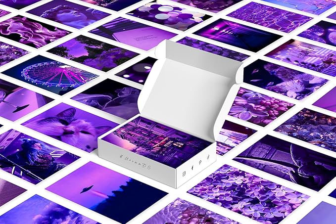 Y2K BOO Purple Aesthetic Wall Collage Kit - 50 Trendy Violet Photos for Dreamy Spaces, Perfect Room Decor for Teens, 4"x6" Stylish Purple Wall Art for College Dorms