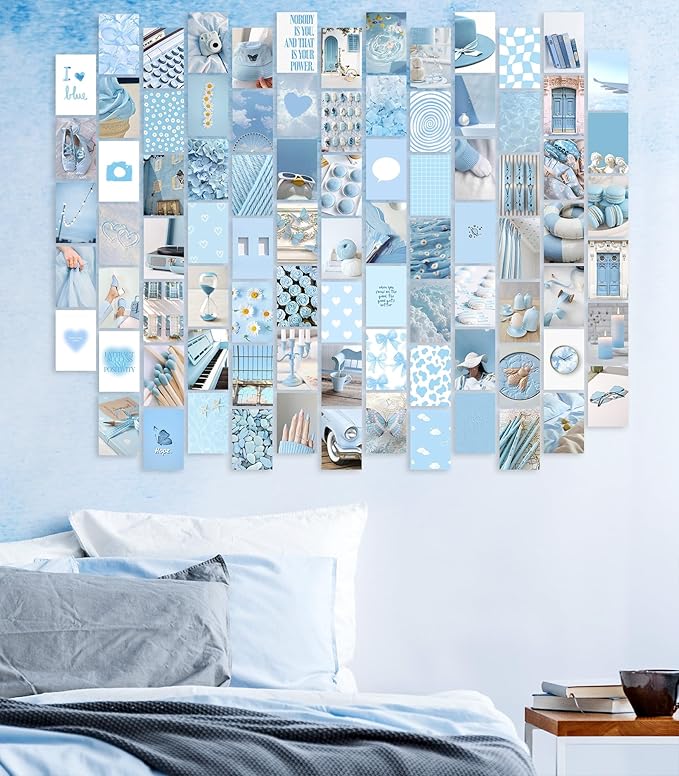 Y2K BOO Baby Blue Wall Collage Kit - 100 Aesthetic Light Blue Posters for Teen Girl Room Decor, 4"x6" Minimalist Prints for Dorms, Bedrooms & College Apartment Wall Art