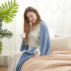 Snuggle Sac Ultra Soft Waffle Throw Blanket for Couch Bed Sofa 50x60 inches, Reversible Blue Blanket Microfiber Fluffy Fuzzy Cozy Knit Throws for Women Mothers Birthday Gifts