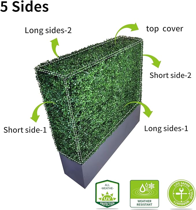 AGPL Upgraded Artificial Boxwood Hedge Wall with Dark Gray Stainless Steel Planter (96" Height 48" Width 12" Deep) Outdoor and Indoor Backdrop Divider Privacy Screen and Decorative Wall