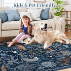 OJIA Jungle Print Blue 5x7 Rugs for Living Room, Soft Ultra-Thin Washable Area Rugs for Bedroom Non-Slip Modern Entryway Rug Non Shedding Indoor Carpet Kids Rugs for Playroom Nursery Classroom