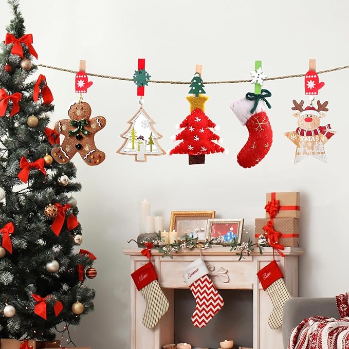 Mini Christmas Wooden Clips 120PCS, Christmas Photo Clips, Christmas Tree Clothespins for Christmas Hanging Photos and Party Decorations