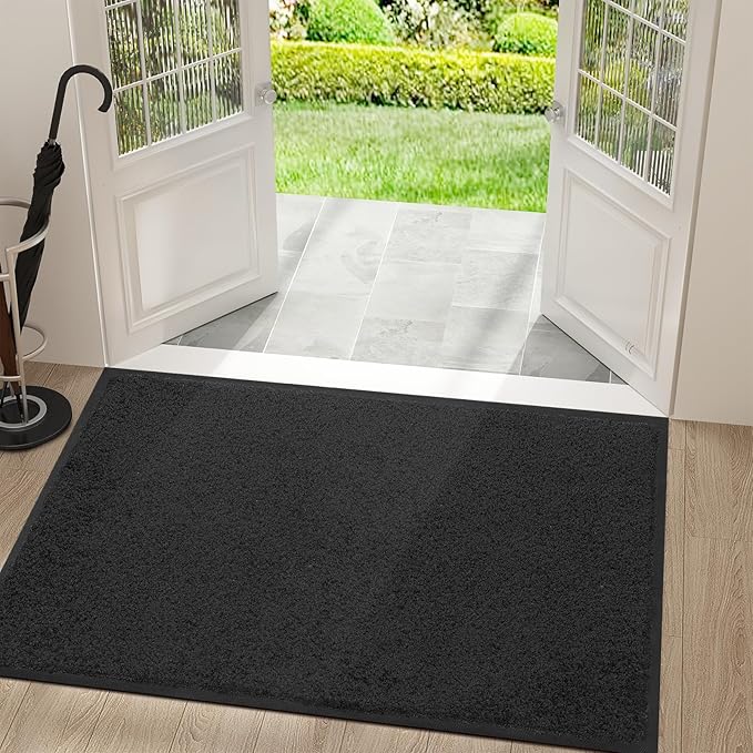 Mibao Dirt Trapper Door Mat for Indoor Outdoor, Waterproof All-Season, All-Weather Doormat, Heavy Duty Non-Slip Entrance Rug, Low Profile Absorbent Entrance Mat Carpet, 36" x 48", Black