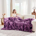 Lotus Karen Faux Fur Throw Blanket Tie-dye Violet - Big Bubble Rabbit Fluff Blanket for Couch Bed Sofa,Softest Fluffy Fuzzy Cozy Blanket,Thick Furry Plush Shaggy Warm Blankets for Women,60x80 Inches