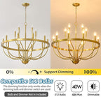 Gold Chandelier 15-Light Candle Chandelier Modern Farmhouse Pendant Lighting Fixture for Dining Room Bedroom Living Room Kitchen Island Foyer Entryway E12 Bulb Vintage Golden Ceiling Light